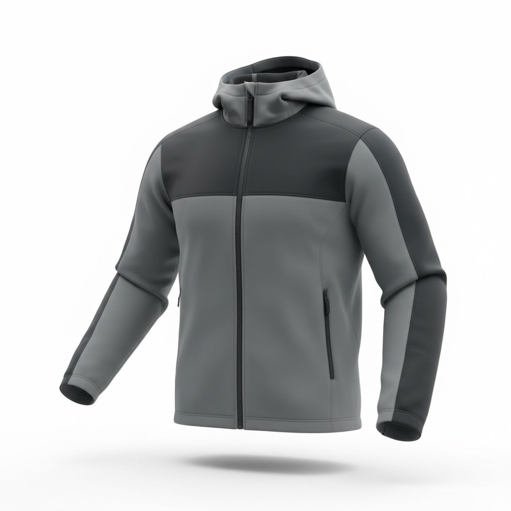 CSG Mens Full Zip Fleece Hoodie Jacket Gray Black Colorblock Size M flaw pic